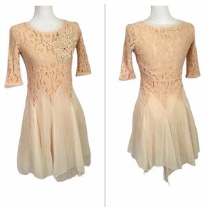 Tea Length Vintage Inspired Lace & Chiffon Dress